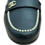 シャネル CHANEL ココマーク パールモカシンローファー G35797 ブラック レザー レディース ローファー