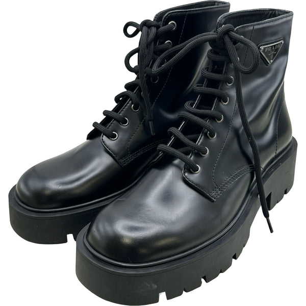 プラダ PRADA トライアングルロゴレースアップブーツ 2TG242 ブラック
