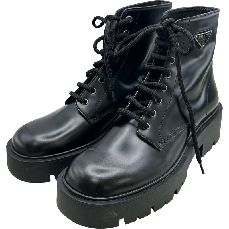 プラダ PRADA トライアングルロゴレースアップブーツ 2TG242 ブラック 