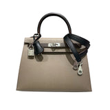 エルメス HERMES ケリー25　外縫い　トリコロール B刻 エトゥープ・ブラック・エコルセ シルバー金具 エプソン レディース ハンドバッグ