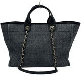 シャネル CHANEL ドーヴィルラージショッピング A66941 31番台 ネイビー ゴールド金具 キャンバス レディース ショルダーバッグ