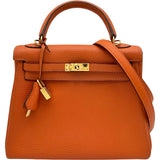 エルメス HERMES ケリー25 内縫い □K刻印 オレンジ ゴールド金具 トリヨン レディース ショルダーバッグ