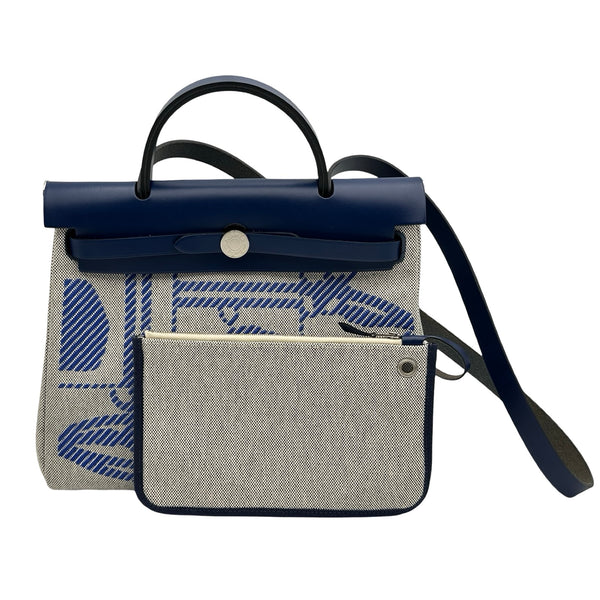 MZ34 エルメス 美品 エールバッグMM用替えバッグ シルバー金具 エルメス HERMES エールバッグジップPM Z刻印 ブルー シルバー金具