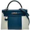 エルメス HERMES ケリー32 外縫い フラッグ □Q刻印 ブルータラサ/ホワイト シルバー金具 エプソン レディース ショルダーバッグ