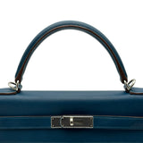 エルメス HERMES ケリー32 外縫い フラッグ □Q刻印 ブルータラサ/ホワイト シルバー金具 エプソン レディース ショルダーバッグ