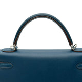 エルメス HERMES ケリー32 外縫い フラッグ □Q刻印 ブルータラサ/ホワイト シルバー金具 エプソン レディース ショルダーバッグ