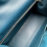 エルメス HERMES ケリー32 外縫い フラッグ □Q刻印 ブルータラサ/ホワイト シルバー金具 エプソン レディース ショルダーバッグ