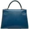 エルメス HERMES ケリー32 外縫い フラッグ □Q刻印 ブルータラサ/ホワイト シルバー金具 エプソン レディース ショルダーバッグ