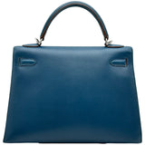 エルメス HERMES ケリー32 外縫い フラッグ □Q刻印 ブルータラサ/ホワイト シルバー金具 エプソン レディース ショルダーバッグ