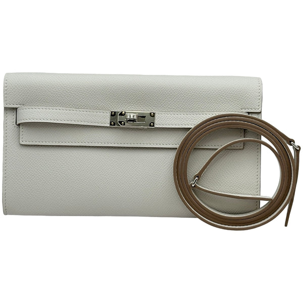 鑑定済みHERMESジュリア37[24cm程度」 ホワイト「金具シルバー」 エルメス HERMES ケリートゥーゴー B刻印 グリペール シルバー金具