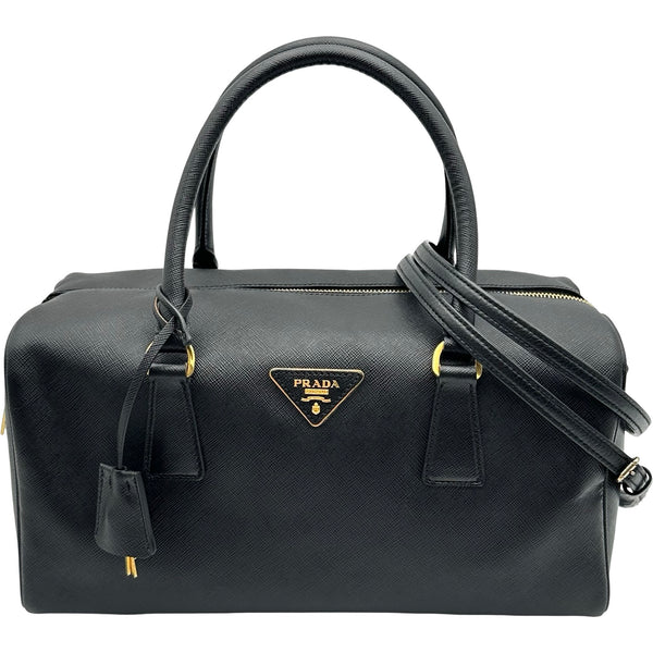 【良品】PRADA プラダ　ミニボストン　トート　ナイロン　レザー　ブラック　黒 プラダ PRADA ミニボストン ブラック サフィアーノ レディース