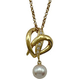 ミキモト MIKIMOTO ハートモチーフパールダイヤネックレス ゴールド K18 パール ダイヤモンド ジュエリー