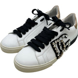ドルチェ＆ガッバーナ Dolce & Gabbana ビジューロゴローカットスニーカー ホワイト レザー レディース スニーカー