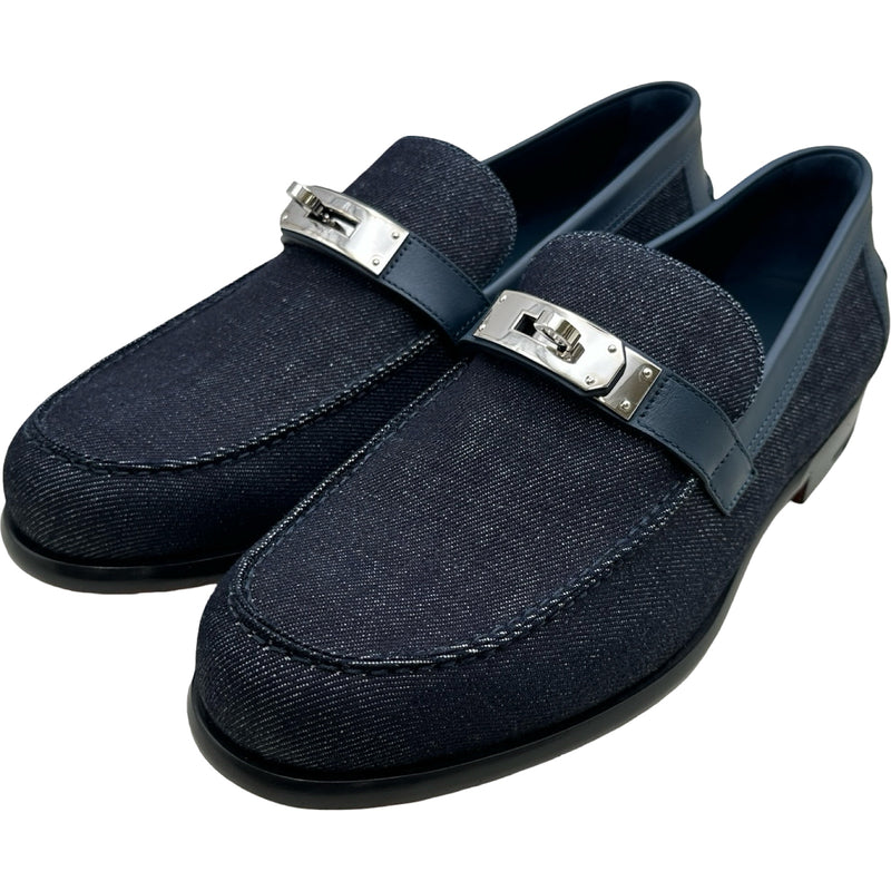 エルメス HERMES デスタンモカシンローファー ネイビー デニム メンズ 