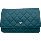 シャネル CHANEL マトラッセチェーンウォレット A33814 15番台 ブルーグリーン系 シルバー金具 ラムスキン レディース ショルダーバッグ