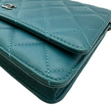 シャネル CHANEL マトラッセチェーンウォレット A33814 15番台 ブルーグリーン系 シルバー金具 ラムスキン レディース ショルダーバッグ