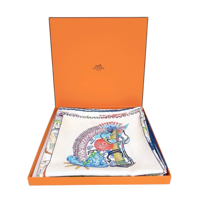 エルメス HERMES カレ90　CHEVALO SCOPE　シュヴァルスコープ　2023SS ホワイト/マルチ シルク レディース スカーフ