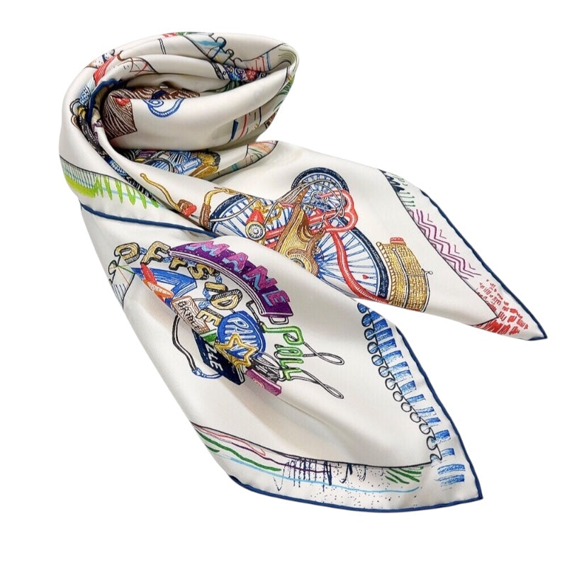 エルメス HERMES カレ90　CHEVALO SCOPE　シュヴァルスコープ　2023SS ホワイト/マルチ シルク レディース スカーフ