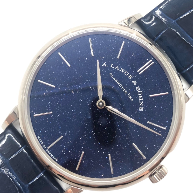 ランゲ＆ゾーネ A.LANGE&SOHNE サクソニア フラッハ 205.086 ブルー K18ホワイトゴールド 750WG/純正ベルト/純正尾錠 手巻き メンズ 腕時計