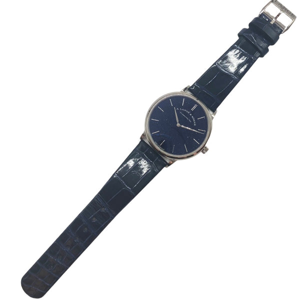 ランゲ＆ゾーネ A.LANGE&SOHNE サクソニア フラッハ 205.086 ブルー文字盤 K18ホワイトゴールド×アリゲーターレザーベルト 手巻き メンズ 腕時計