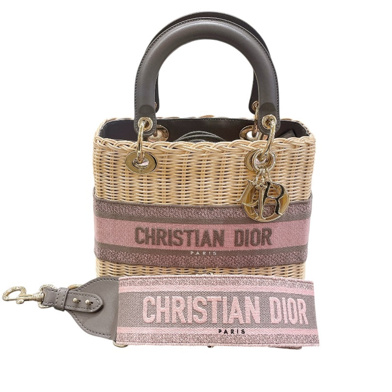 クリスチャン・ディオール Christian Dior レディディオールミディアムウイッカー ピンク/グレー トワルドゥジュイジャガード レディース ショルダーバッグ