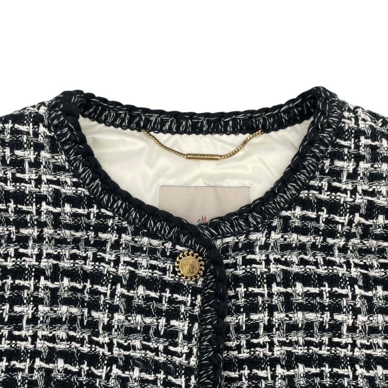 モンクレール MONCLER ELIADI ノーカラーツイードダウンジャケット ブラック ウール レディース ダウンジャケット