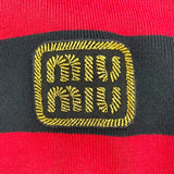 ミュウミュウ miu miu ロゴワッペンボーダーニットカーディガン MMF857 ネイビー/レッド コットン/ナイロン/ポリウレタン/ レディース カーディガン