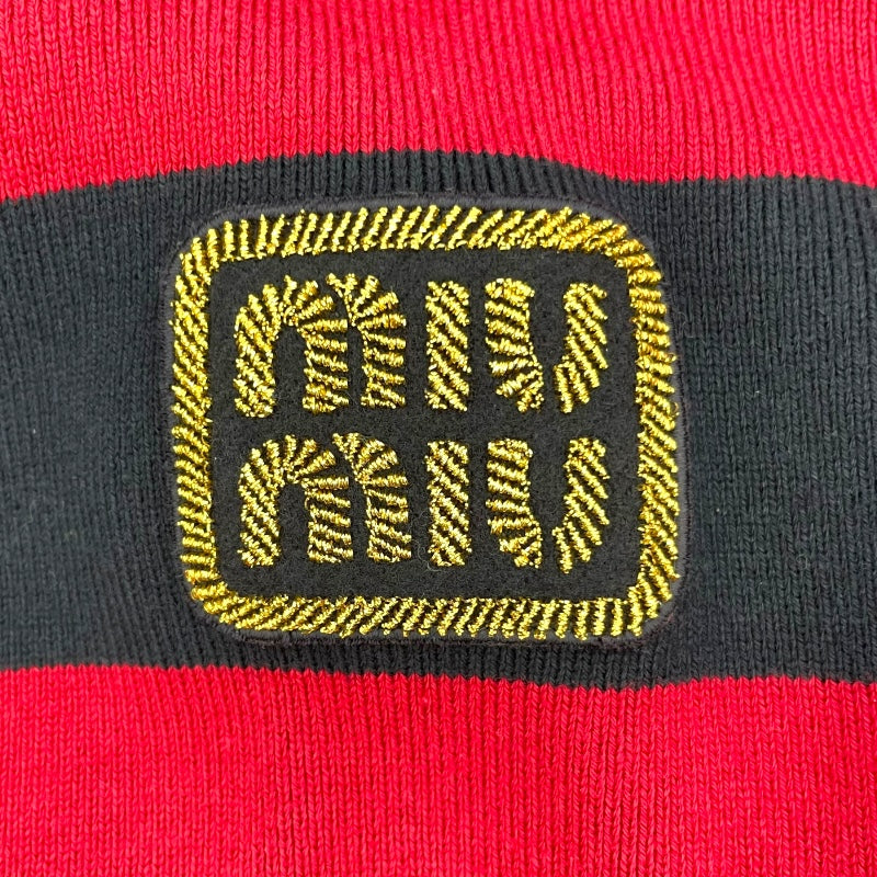 ミュウミュウ miu miu ロゴワッペンボーダーニットカーディガン MMF857 ネイビー/レッド コットン/ナイロン/ポリウレタン/ レディース カーディガン