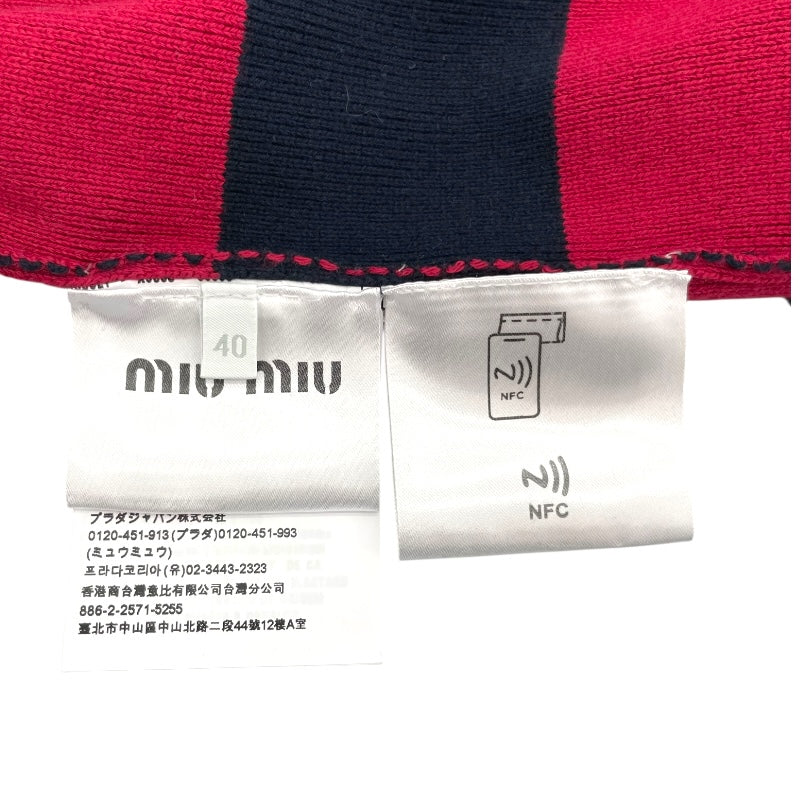ミュウミュウ miu miu ロゴワッペンボーダーニットカーディガン MMF857 ネイビー/レッド コットン/ナイロン/ポリウレタン/ レディース カーディガン