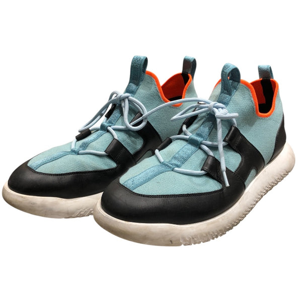 エルメス HERMES デュエル ローカットスニーカー ブルー レザー/キャンパス メンズ スニーカー