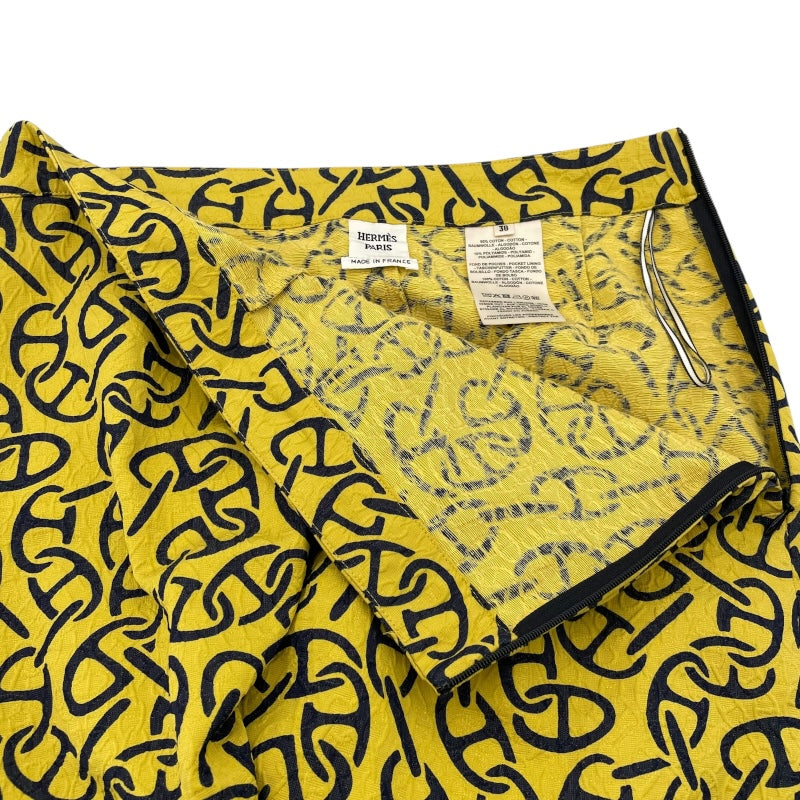 エルメス HERMES 総柄ジャガードワイドパンツ 4E3424DH イエロー コットン レディース その他ボトムス