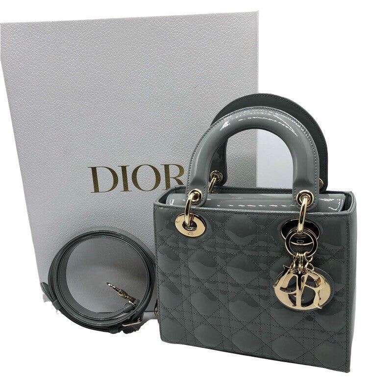 クリスチャン・ディオール Christian Dior レディディオールスモール M0531OWCB グレー×SV金具 エナメル レディース  ショルダーバッグ