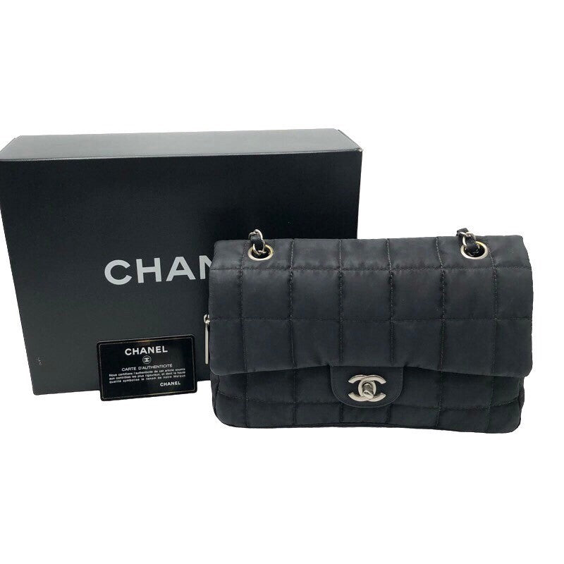 シャネル CHANEL チョコバーチェーンショルダー A20203 ブラック/シルバー金具 ナイロン レディース ショルダーバッグ