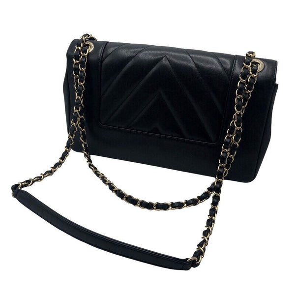 シャネル CHANEL Vステッチラージブラックバッグ 24726323 ブラック　ゴールド金具 カーフ レディース ショルダーバッグ