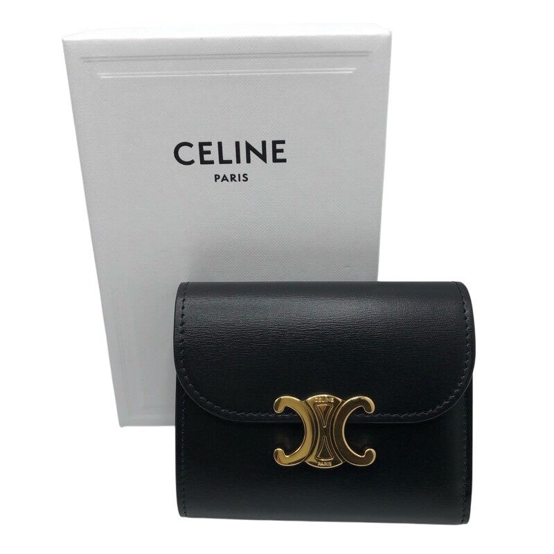 セリーヌ CELINE スモールフラップウォレット 10D783 ブラック/ゴールド金具 カーフ シャイニーカーフ レディース 三つ折り財布 |  中古ブランドリユースショップ OKURA(おお蔵)