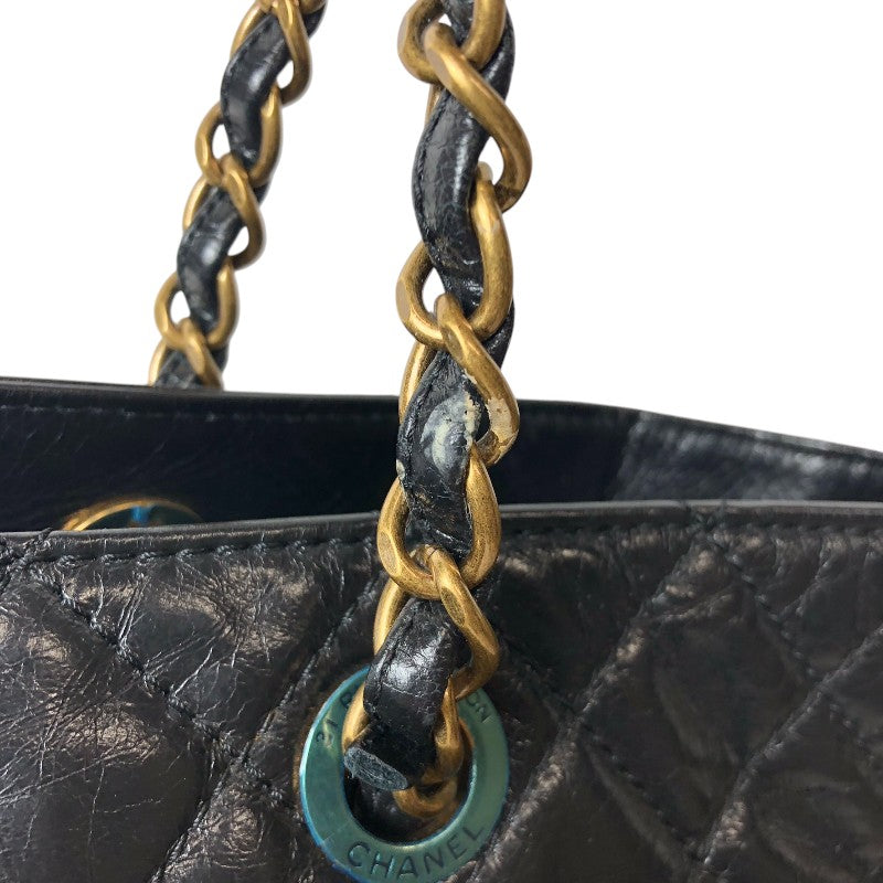 シャネル CHANEL マトラッセチェーントートバッグ ブラック ゴールド金具 エイジドカーフ レディース トートバッグ