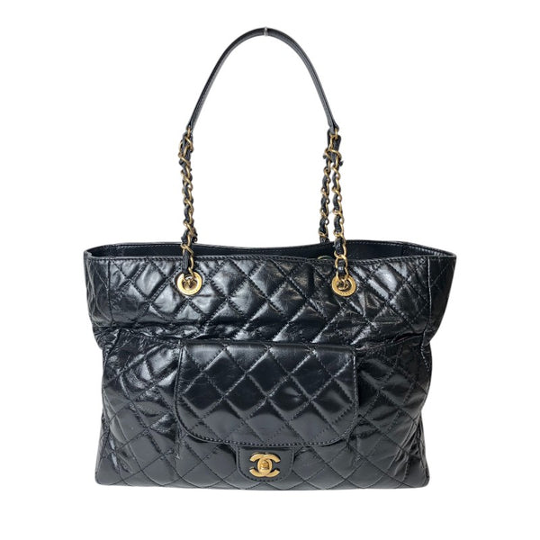 シャネル CHANEL マトラッセチェーントートバッグ ブラック ゴールド金具 エイジドカーフ レディース トートバッグ