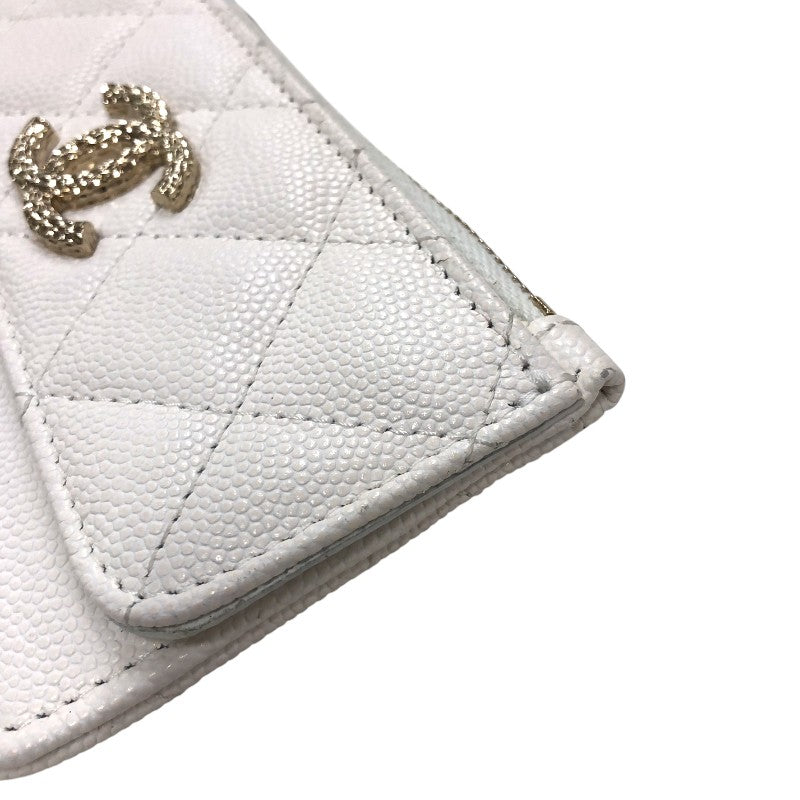 シャネル CHANEL マトラッセ コインカードホルダー AP4314 ホワイト キャビアスキン レディース コインケース