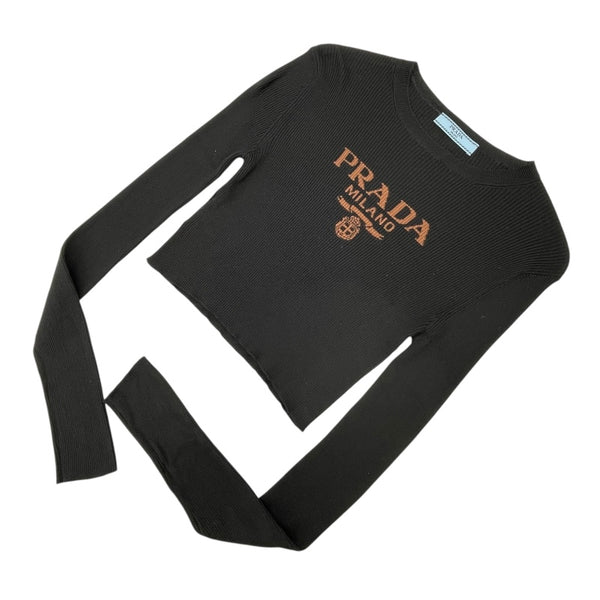 プラダ PRADA ロゴクロップド ニットセーター P24S1G ブラック シルク レディース セーター