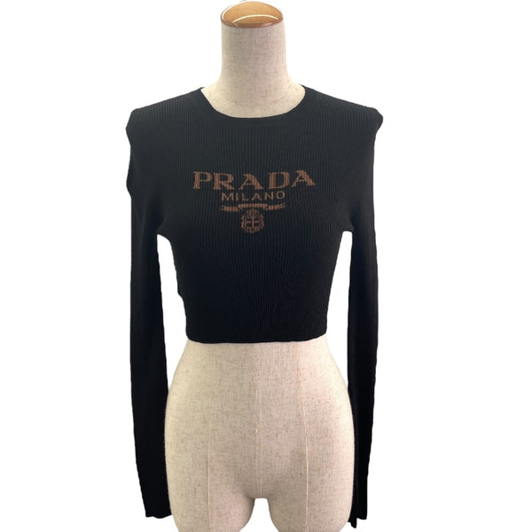 プラダ PRADA ロゴクロップド ニットセーター P24S1G ブラック シルク レディース セーター