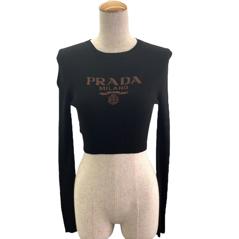 プラダ PRADA ロゴクロップド ニットセーター P24S1G ブラック シルク レディース セーター