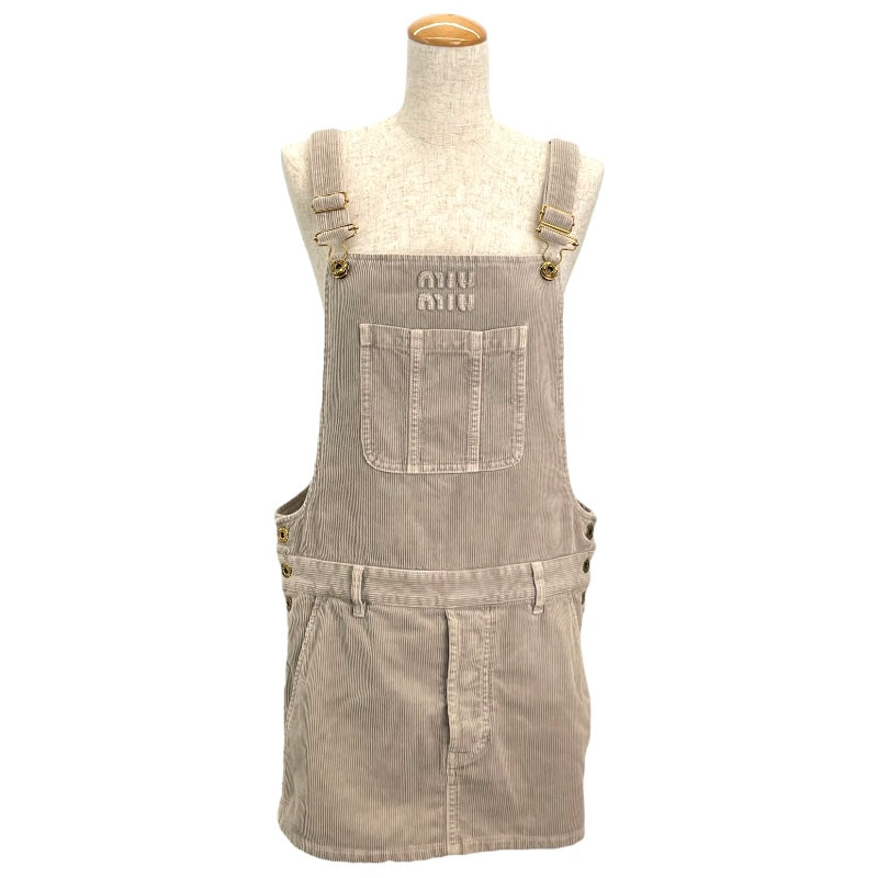 ミュウミュウ miu miu ロゴ刺繍コーデュロイ オーバーオールドレス MF5239 グレー コットン レディース オーバーオール