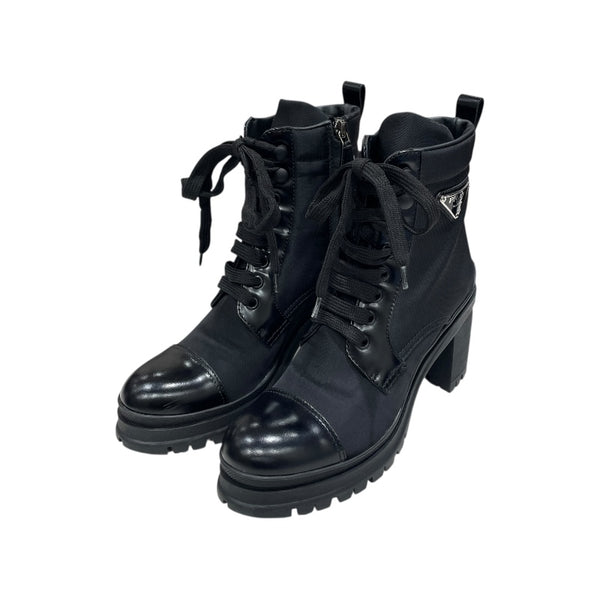 プラダ PRADA RE-NYLON トライアングルロゴショートブーツ 1T708M ブラック ナイロン レディース ブーツ
