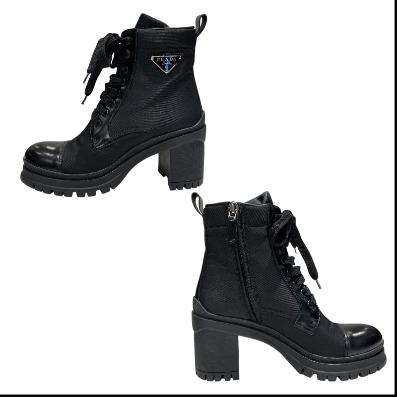 プラダ PRADA RE-NYLON トライアングルロゴショートブーツ 1T708M ブラック ナイロン レディース ブーツ