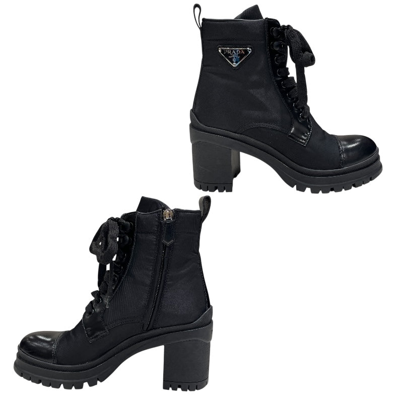 プラダ PRADA RE-NYLON トライアングルロゴショートブーツ 1T708M ブラック ナイロン レディース ブーツ