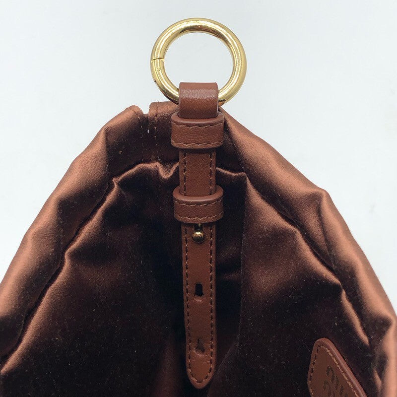 ミュウミュウ miu miu ポーチミニバッグ 5NG010・049 カカオ×GD金具 サテン・レザー レディース ポーチ