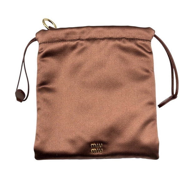 ミュウミュウ miu miu ポーチミニバッグ 5NG010・049 カカオ×GD金具 サテン・レザー レディース ポーチ