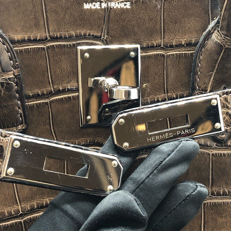 エルメス HERMES バーキン35 □L刻 ハバナ アリゲーターマット ユニセックス ハンドバッグ