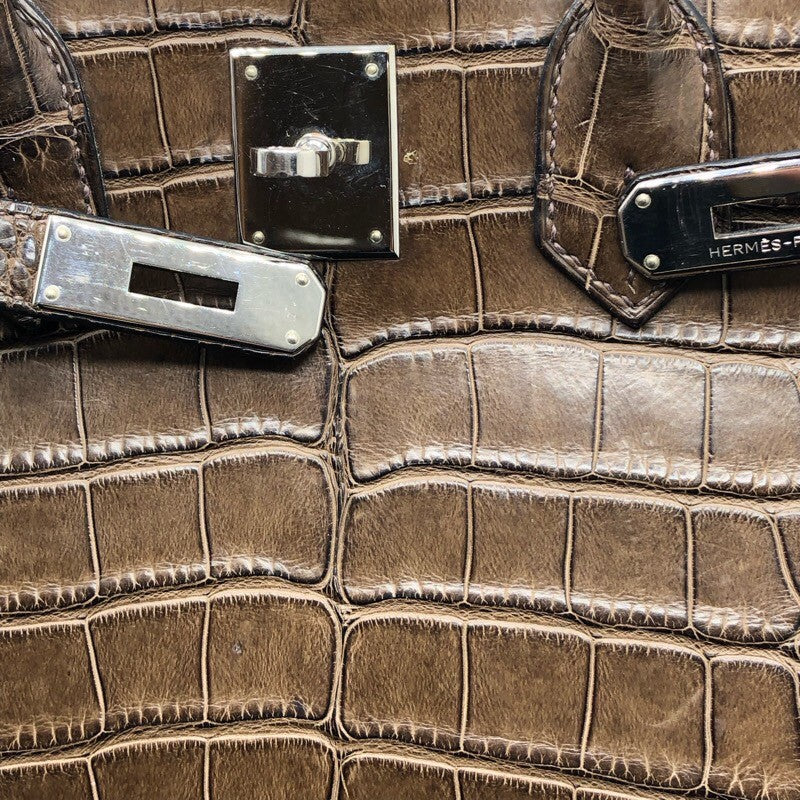 エルメス HERMES バーキン35 □L刻 ハバナ アリゲーターマット ユニセックス ハンドバッグ