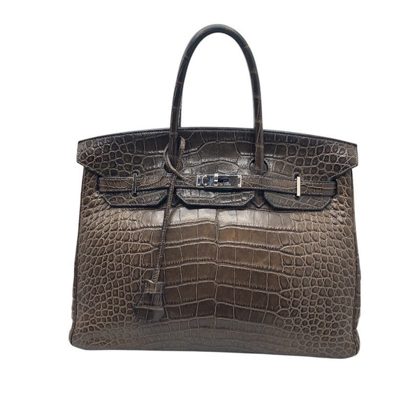 エルメス HERMES バーキン35 □L刻 ハバナ アリゲーターマット ユニセックス ハンドバッグ